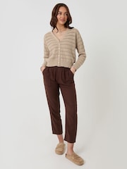 Threadbare Natural Pointelle Knit V-Neck Cardigan - Image 3 of 4