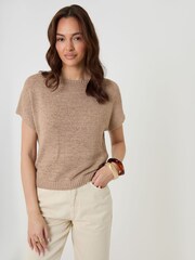 Threadbare Brown Slash Neck Short Sleeve Jumper - Image 1 of 4