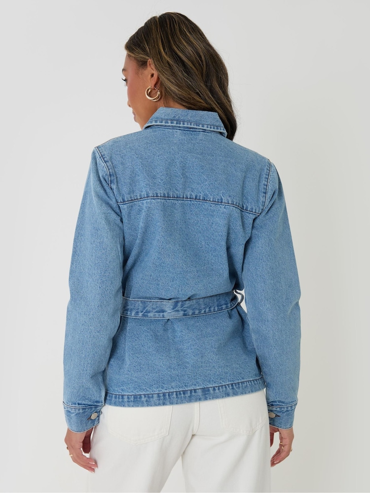 Threadbare Blue Belted Denim Jacket - Image 2 of 5