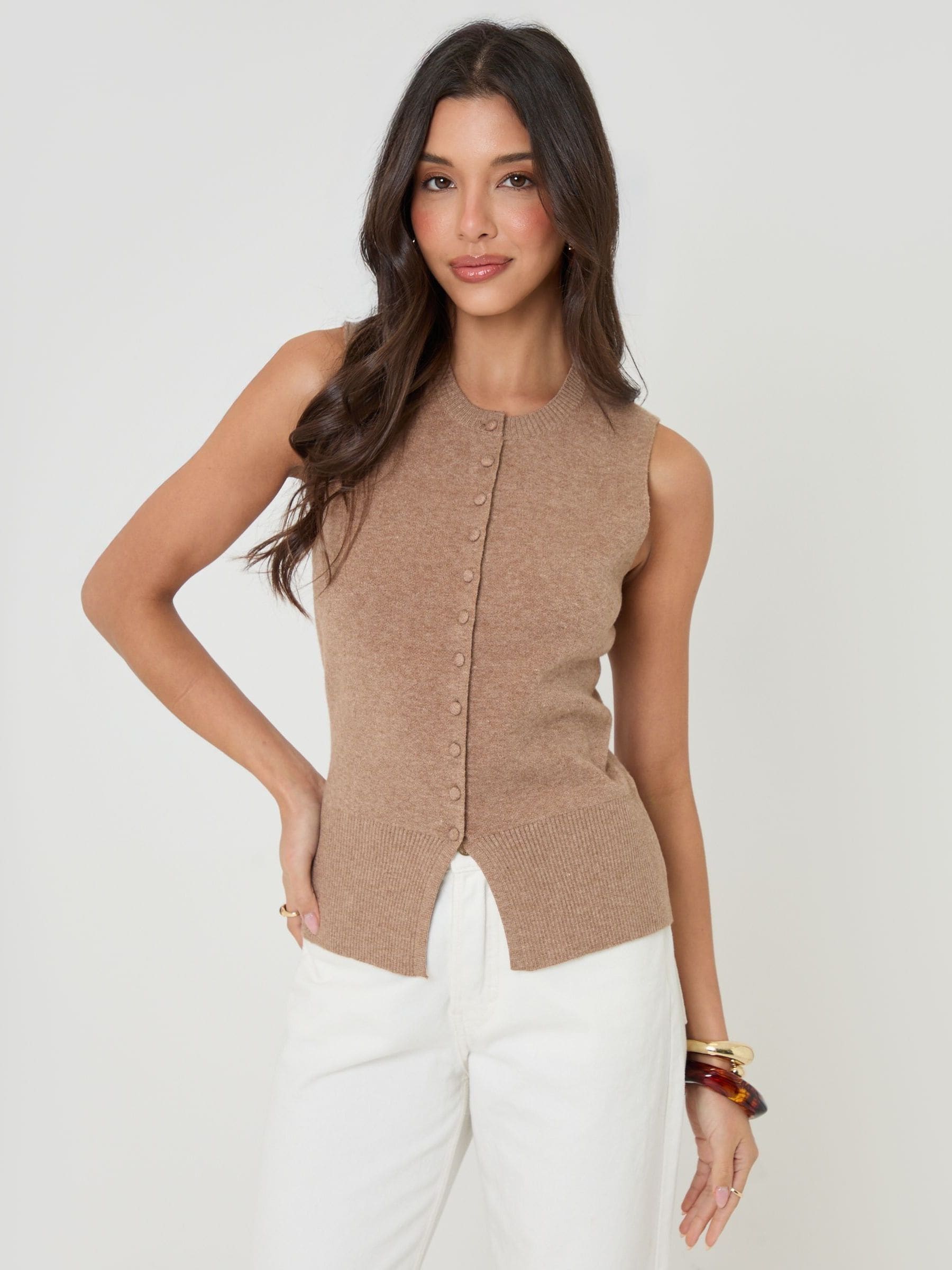 Buy Threadbare Brown Crew Neck Compact Knit Vest from Next USA