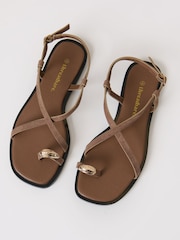 Threadbare Brown Cross Strap Toe Loop Sandals - Image 2 of 6