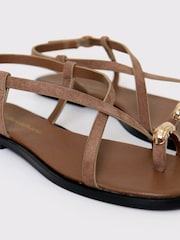Threadbare Brown Cross Strap Toe Loop Sandals - Image 3 of 6