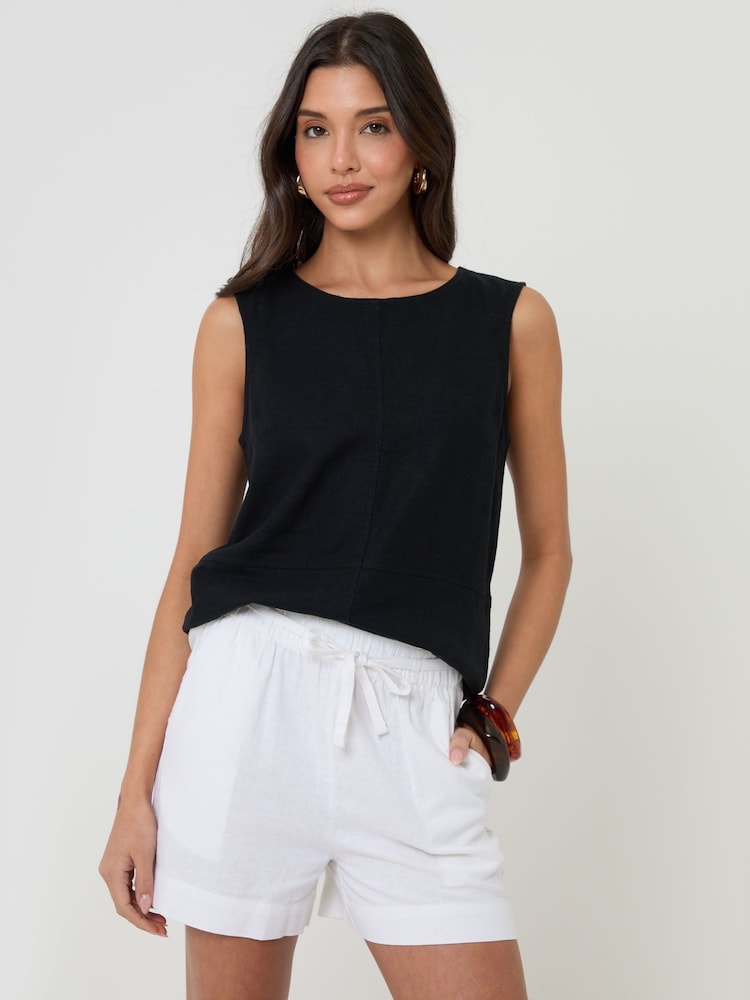 Alb - Threadbare Linen Blend Tie Waist Shorts - Imaginea 1 din 4 Alb - Threadbare Linen Blend Tie Waist Shorts - Imaginea 1 din 4