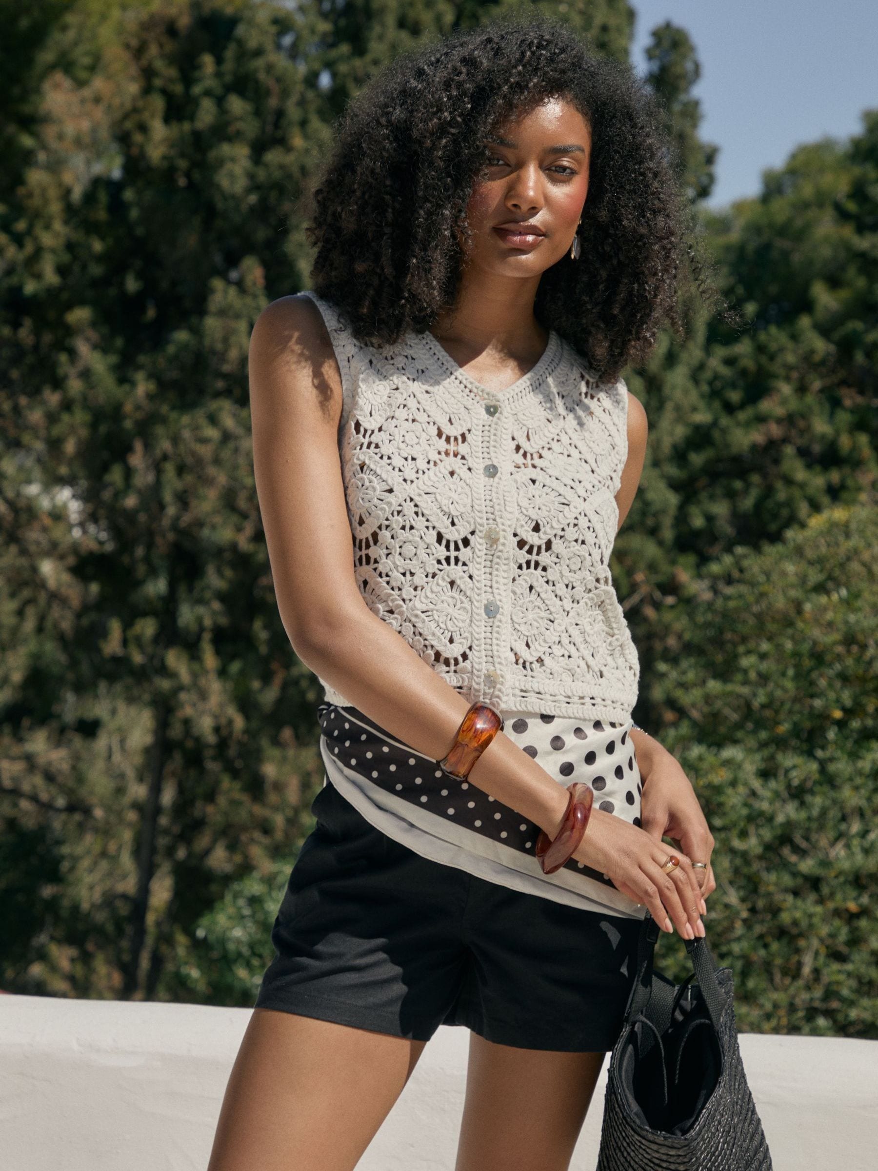 Buy Threadbare White Crochet Button Up Vest from Next USA