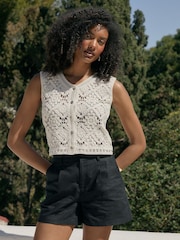 Threadbare White Crochet Button Up Vest - Image 1 of 5