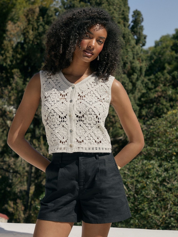 Threadbare White Crochet Button Up Vest - Image 1 of 5