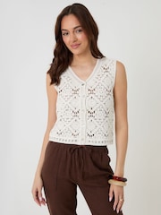Threadbare White Crochet Button Up Vest - Image 2 of 5