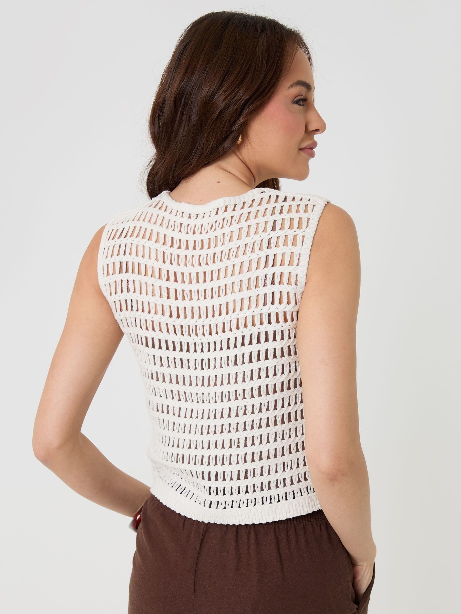 Buy Threadbare White Crochet Button Up Vest from Next USA