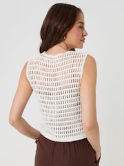 Threadbare White Crochet Button Up Vest - Image 3 of 5