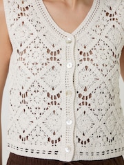 Threadbare White Crochet Button Up Vest - Image 5 of 5