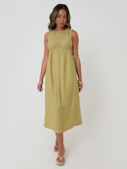 Threadbare Green Ruched Drawstring Midi Dress - Image 1 of 4