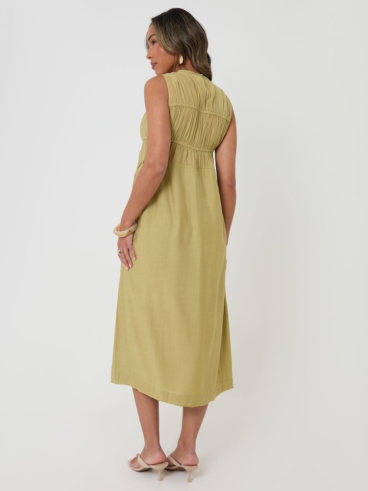 Threadbare Green Ruched Drawstring Midi Dress - Image 2 of 4