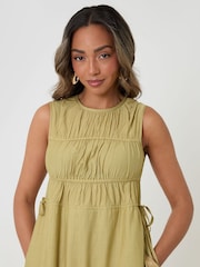 Threadbare Green Ruched Drawstring Midi Dress - Image 3 of 4