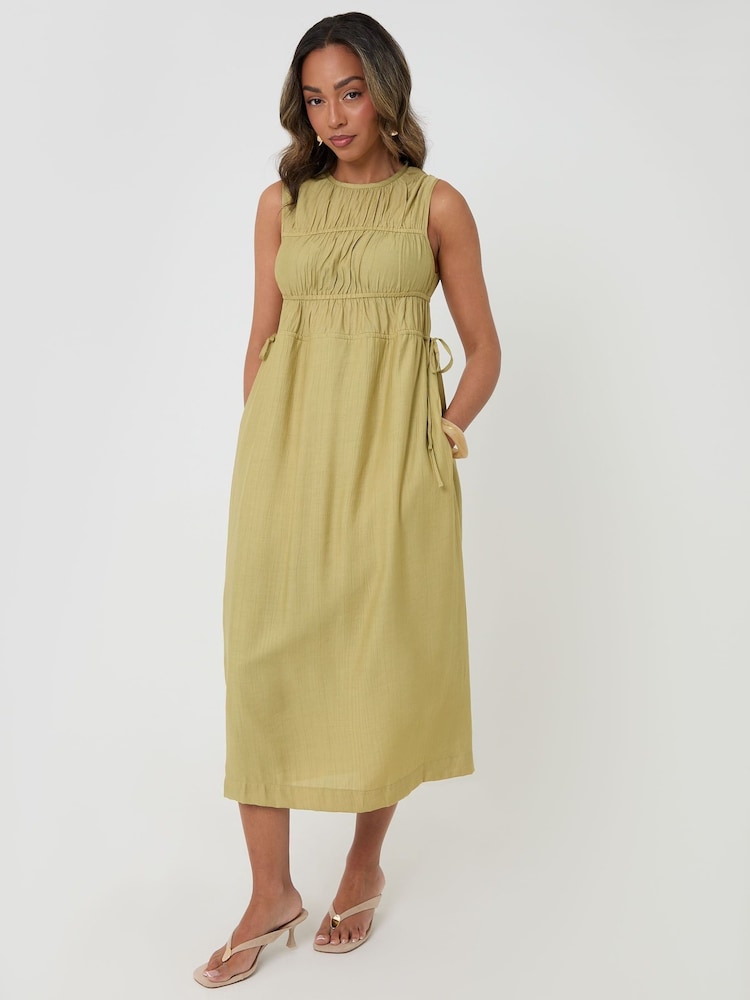 Threadbare Green Ruched Drawstring Midi Dress - Image 4 of 4