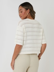 Threadbare Yellow Pointelle Knit Short Sleeve Henley Jumper - Image 2 of 4