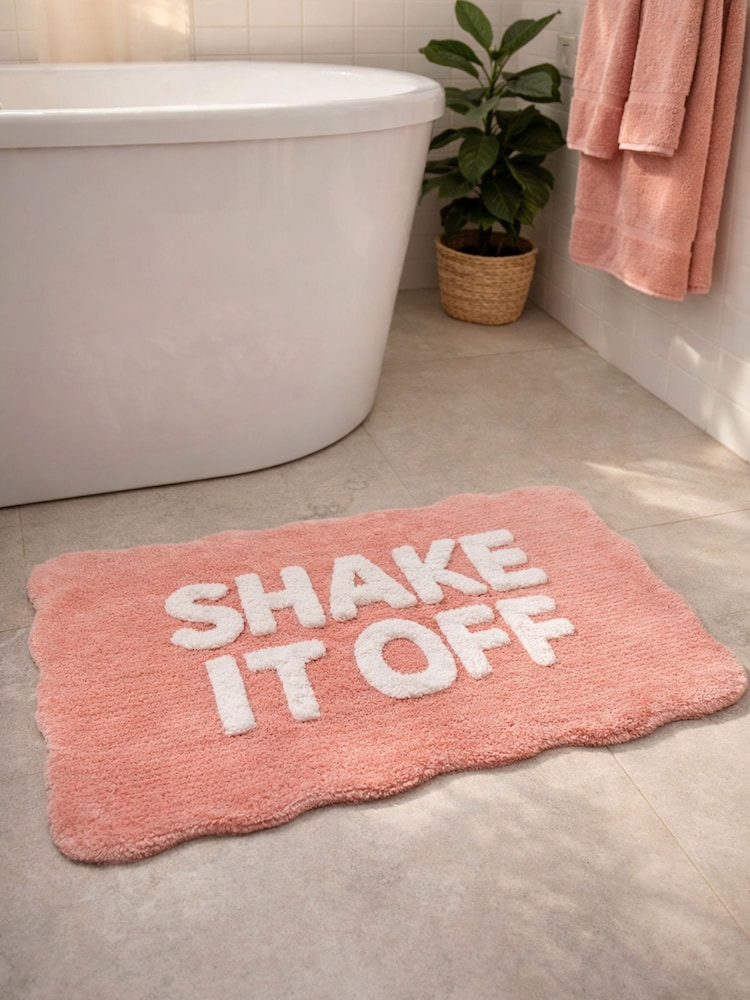 Mooky Mats Pink White Shake It Off Slogan Bath Mat - Image 1 of 4 Mooky Mats Pink White Shake It Off Slogan Bath Mat - Image 1 of 4