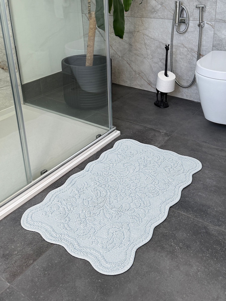 Allure Bath Fashions Blue Scalloped Jacquard Bath Mat - Image 2 of 4 Allure Bath Fashions Blue Scalloped Jacquard Bath Mat - Image 2 of 4