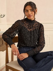 Love & Roses Black Spot Mesh High Neck Long Sleeve Jersey Top - Image 1 of 4