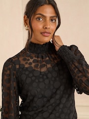 Love & Roses Black Spot Mesh High Neck Long Sleeve Jersey Top - Image 2 of 4