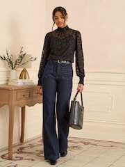 Love & Roses Black Spot Mesh High Neck Long Sleeve Jersey Top - Image 3 of 4