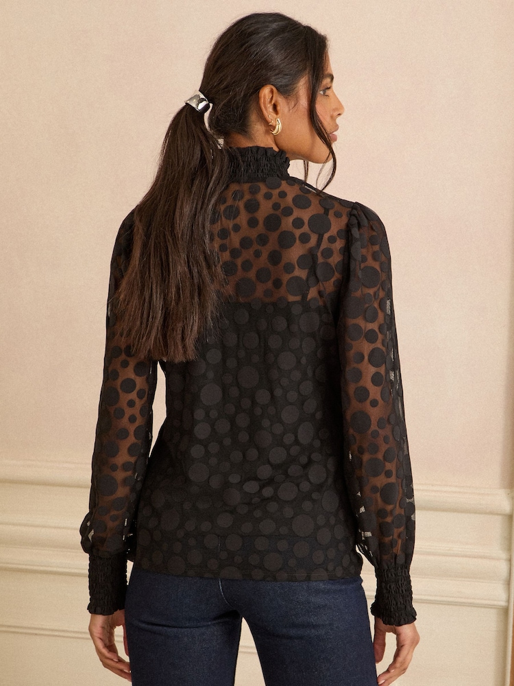 Love & Roses Black Spot Mesh High Neck Long Sleeve Jersey Top - Image 4 of 4