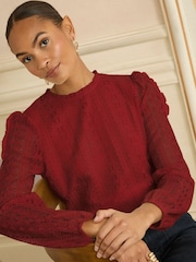 Love & Roses Red Long Sleeve Lace Top - Image 1 of 4