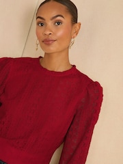 Love & Roses Red Long Sleeve Lace Top - Image 2 of 4