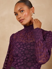 Love & Roses Purple Spot Mesh High Neck Long Sleeve Jersey Top - Image 2 of 6