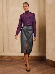 Love & Roses Purple Spot Mesh High Neck Long Sleeve Jersey Top - Image 3 of 6