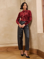 Love & Roses Red Animal Burnout Tie Neck Jersey Blouse - Image 3 of 4