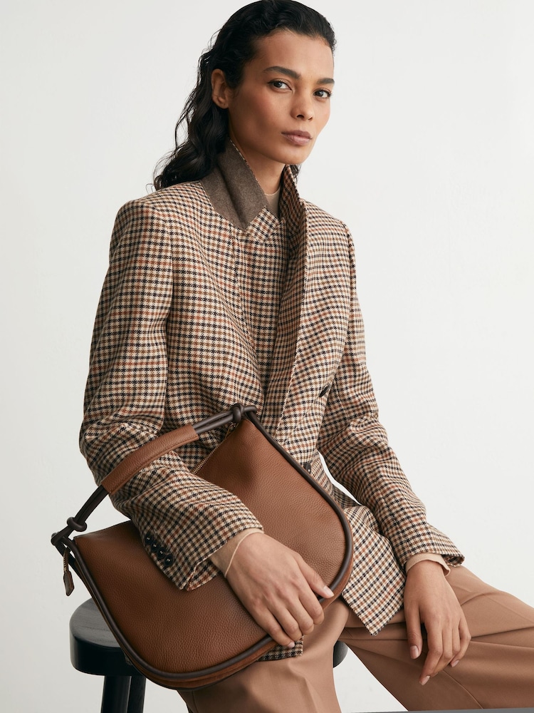 Reiss Neutral Check Willow Wool Houndstooth-Check Double-Breasted Blazer - Image 1 of 7 Reiss Neutral Check Willow Wool Houndstooth-Check Double-Breasted Blazer - Image 1 of 7