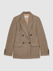 Reiss Neutral Check Willow Wool Houndstooth-Check Double-Breasted Blazer - Image 2 of 7