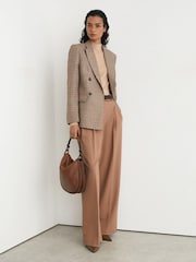 Reiss Neutral Check Willow Wool Houndstooth-Check Double-Breasted Blazer - Image 3 of 7