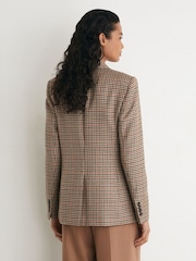 Reiss Neutral Check Willow Wool Houndstooth-Check Double-Breasted Blazer - Image 5 of 7