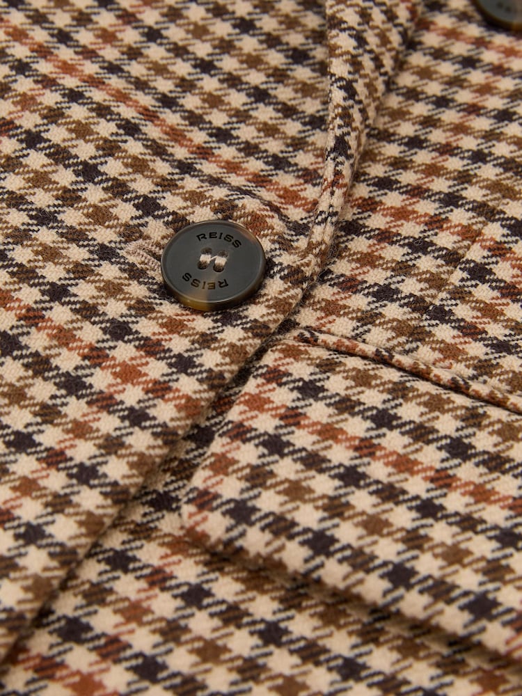 Reiss Neutral Check Willow Wool Houndstooth-Check Double-Breasted Blazer - Image 8 of 8