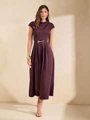 Friends Like These Berry Red Petite Hardware Detail Workwear Midi Dress - Image 1 of 6