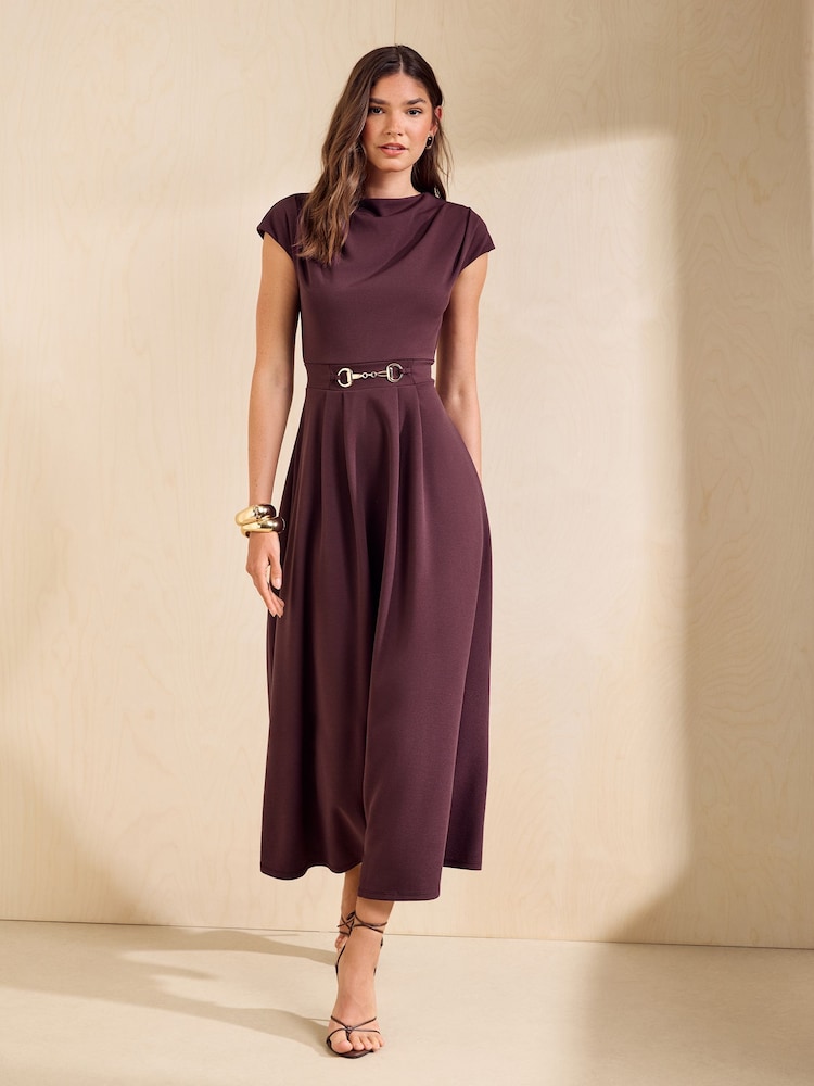 Friends Like These Berry Red Petite Hardware Detail Workwear Midi Dress - Image 1 of 6 Friends Like These Berry Red Petite Hardware Detail Workwear Midi Dress - Image 1 of 6