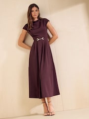 Friends Like These Berry Red Petite Hardware Detail Workwear Midi Dress - Image 3 of 6