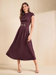 Friends Like These Berry Red Petite Hardware Detail Workwear Midi Dress - Image 6 of 6