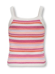 ONLY KIDS Pink Striped Crochet Strap Top - Image 2 of 3