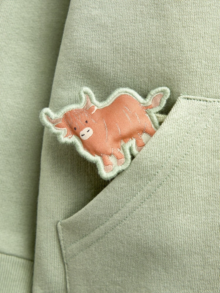 JoJo Maman Bébé Light Green Farm Badge Appliqué Hoodie - Image 4 of 4 JoJo Maman Bébé Light Green Farm Badge Appliqué Hoodie - Image 4 of 4
