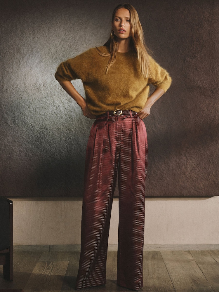 Reiss Tilly Jacquard кең аяқты бүктелген шалбар - 7суретінің 1 суреті