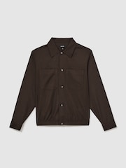 Reiss Chocolate Brown Penge Brushed Twin-Pocket Overshirt with Wool - Image 2 of 6