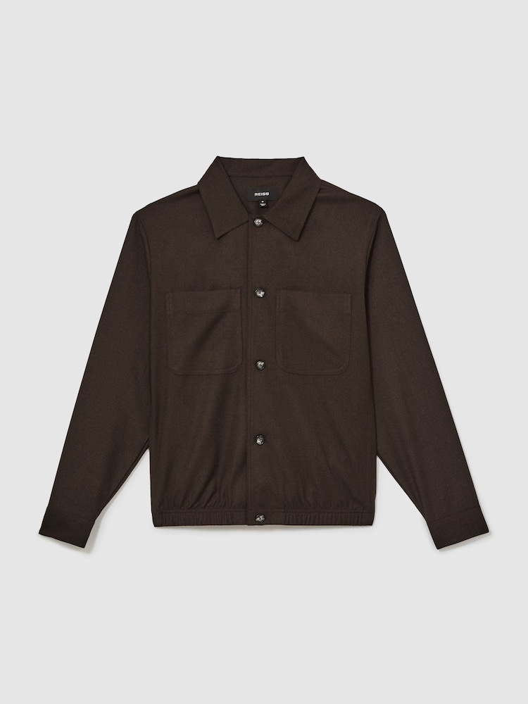 Reiss Chocolate Brown Penge Brushed Twin-Pocket Overshirt with Wool - Image 2 of 6 Reiss Chocolate Brown Penge Brushed Twin-Pocket Overshirt with Wool - Image 2 of 6