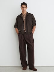 Reiss Chocolate Brown Penge Brushed Twin-Pocket Overshirt with Wool - Image 3 of 6