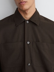 Reiss Chocolate Brown Penge Brushed Twin-Pocket Overshirt with Wool - Image 4 of 6