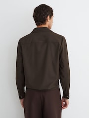 Reiss Chocolate Brown Penge Brushed Twin-Pocket Overshirt with Wool - Image 5 of 6
