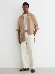 Reiss Camel Brown Penge Brushed Twin-Pocket Overshirt with Wool - Image 1 of 7