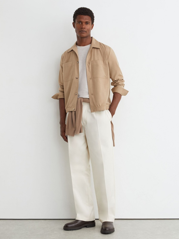 Reiss Camel Brown Penge Brushed Twin-Pocket Overshirt with Wool - Image 1 of 7 Reiss Camel Brown Penge Brushed Twin-Pocket Overshirt with Wool - Image 1 of 7