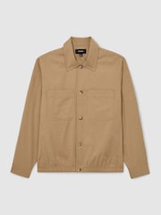 Reiss Camel Brown Penge Brushed Twin-Pocket Overshirt with Wool - Image 2 of 7